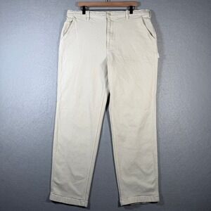 Uniqlo Men's Beige Cotton Blend Straight Leg Pants Waist 36-39 Inch Trendy